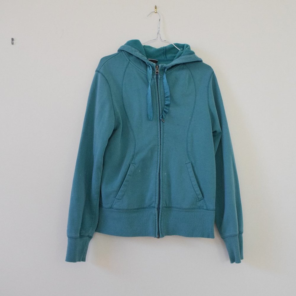 CHAMPION Teal Hooded Zip Up Track Jacket w/ Satin Drawstring | Size M